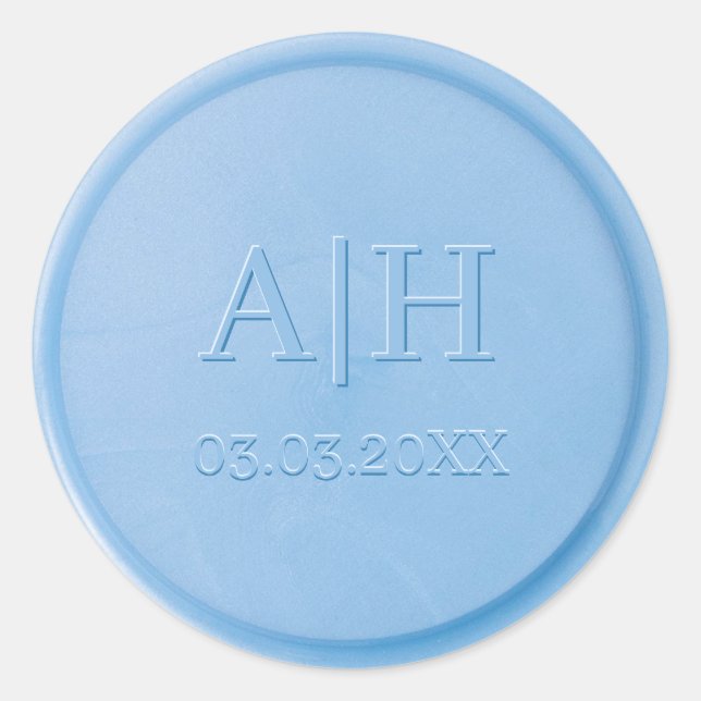 Sticker Rond Sticleur de sceau de cire bleu monogramme (Devant)