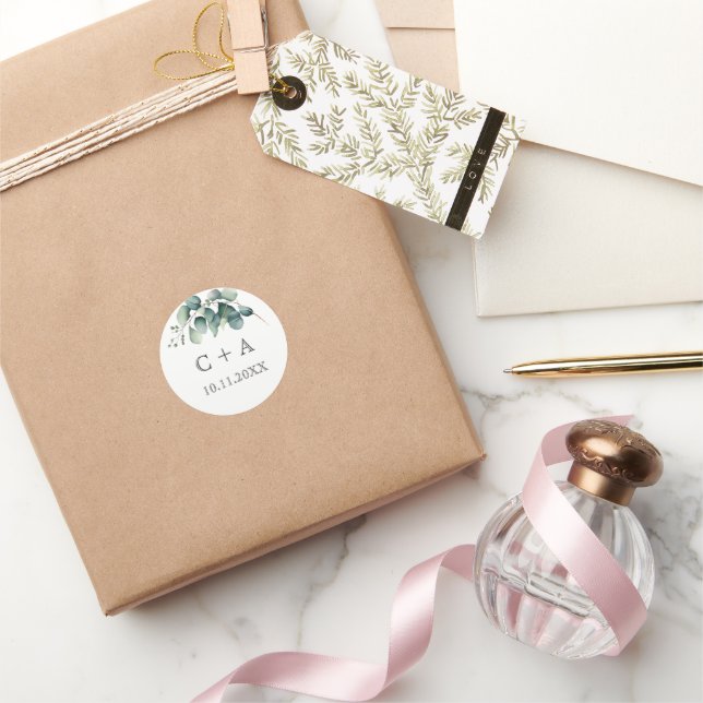 Sticker Rond Sticleur Mariage rond Monogramme de branche d'aqua (Cadeaux)