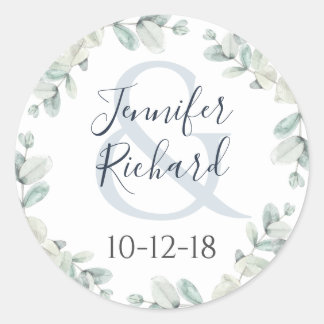 Sticker Rond Sticleur rond Mariage Eucalyptus aquarelle