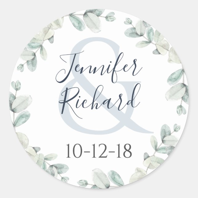 Sticker Rond Sticleur rond Mariage Eucalyptus aquarelle (Devant)