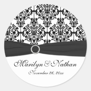 Sticker Rond Sticleur rond noir et blanc Damask 1,5 po