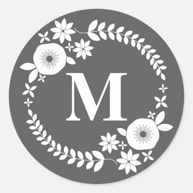 Sticker Rond Sticule de monogramme de germe blanc (Devant)