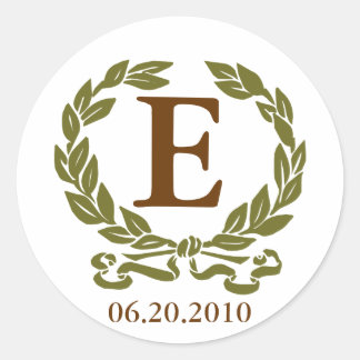 Sticker Rond Sticule de monogramme Laurel Wreath en Brown et ve