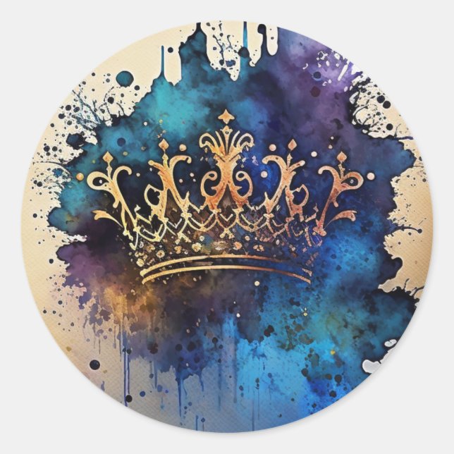 Sticker Rond Sticule de phoque de couronne d'aquarelle Regal (Devant)
