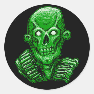 Sticker Rond Sticule de tête de crâne Zombie vert