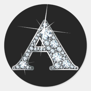 Sticker Rond Sticule d'impression "A" Faux-"Diamond Bling"