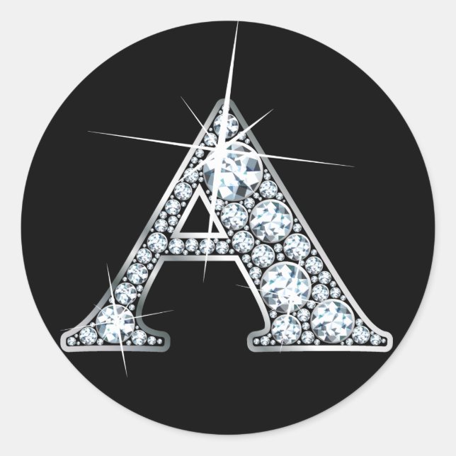 Sticker Rond Sticule d'impression "A" Faux-"Diamond Bling" (Devant)