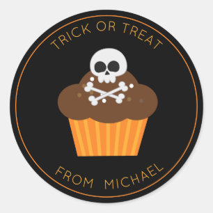 Sticker Rond Sticule Halloween crâne et os croisés
