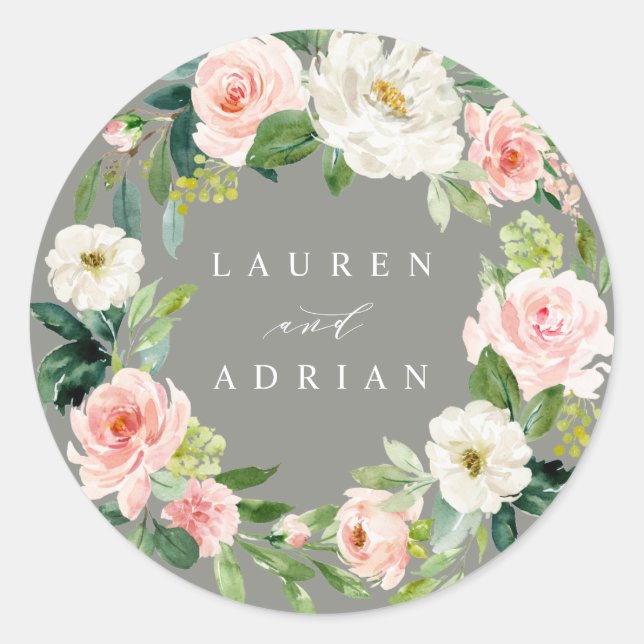 Sticker Rond Sticule Mariage de couronne florale gris (Devant)