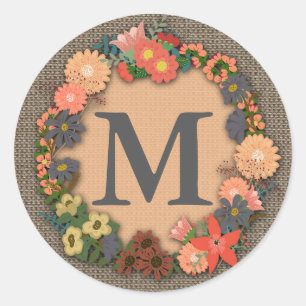 Sticker Rond Sticule monogramme de couronne florale
