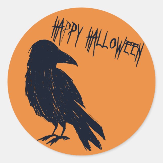 Sticker Rond Sticule orange Halloween noir Crow Silhouette (Devant)