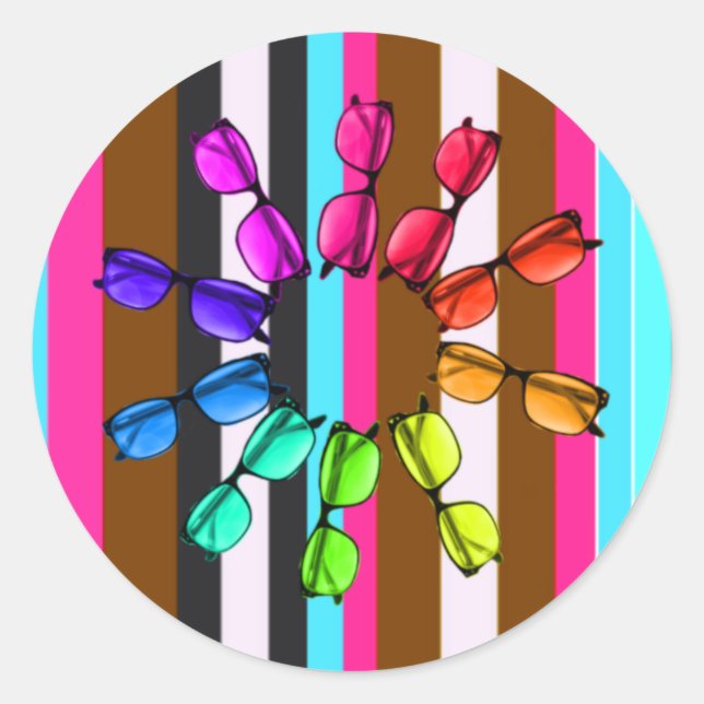 Sticker Rond Sticule rond arc-en-ciel et lunettes (Devant)