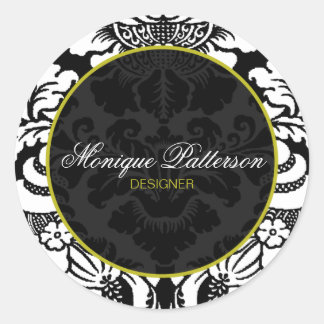 Sticker Rond Sticule rond Chic Black Damask Sage Swanky