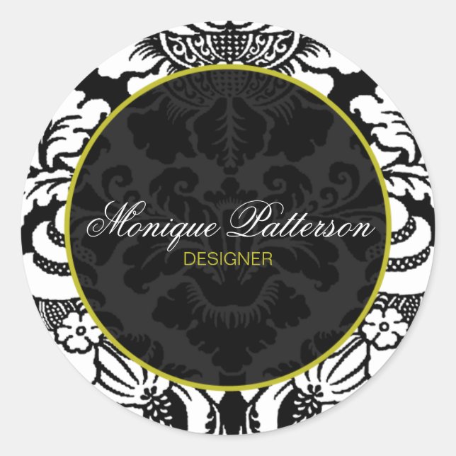 Sticker Rond Sticule rond Chic Black Damask Sage Swanky (Devant)