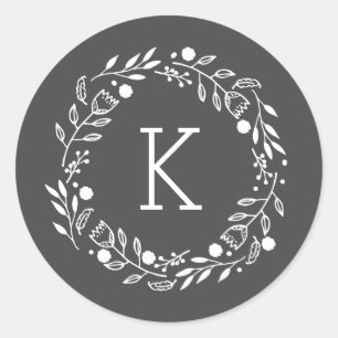 Sticker Rond Sticule rond Monogramme Wreath Whimsy