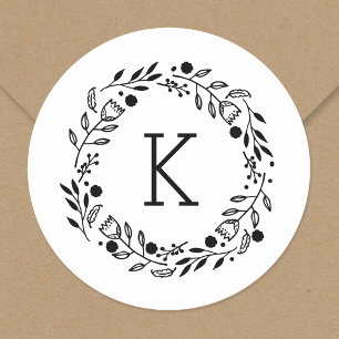 Sticker Rond Sticule rond Monogramme Wreath Whimsy