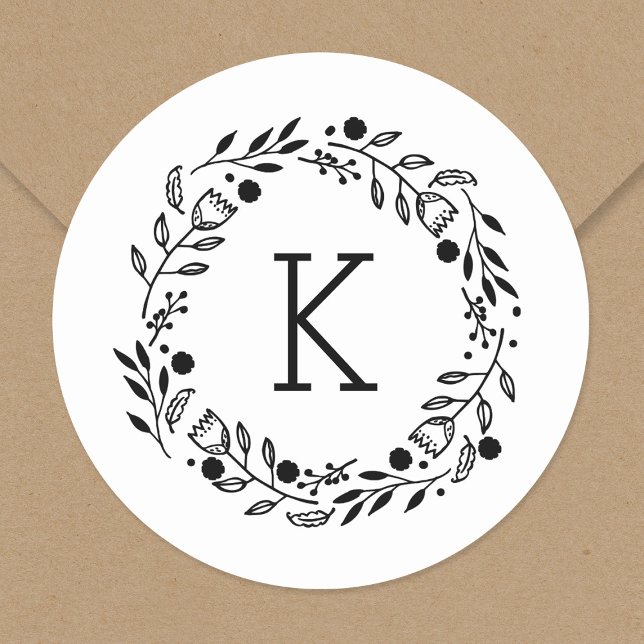 Sticker Rond Sticule rond Monogramme Wreath Whimsy (Créateur téléchargé)