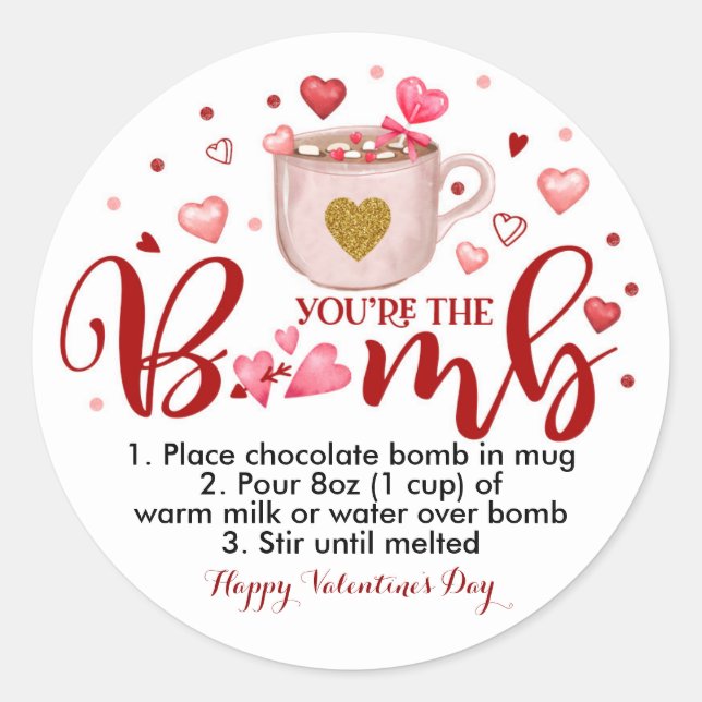 Sticker Rond Sticule ronde Valentine Hot Chocolate Cocaca Bombe (Devant)