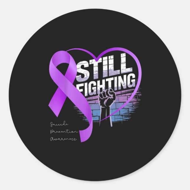 Sticker Rond Still Fighting Suicide Prevention Awareness Purple (Devant)