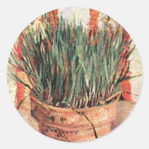 Sticker Rond Still Life Flowerpot w Chives par Vincent van Gogh