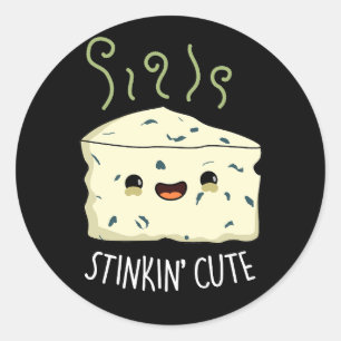 Sticker Rond Stinkin Cute Funny Cheese Pun Dark BG