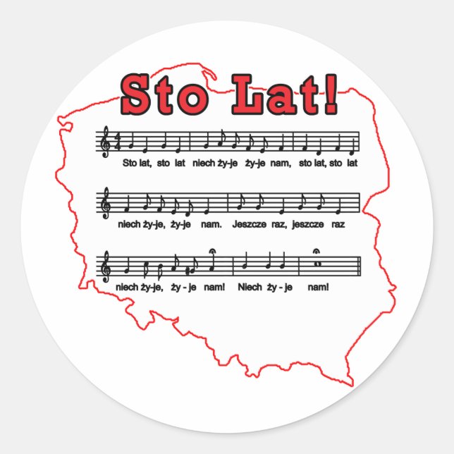 Sticker Rond Sto Lat ! Carte de la chanson polonaise (Devant)