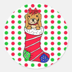 Sticker Rond Stockage rouge et vert de Noël de pois