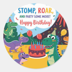 Sticker Rond "Stomp, Rar & Fête Un Peu Plus Dino Kids Design