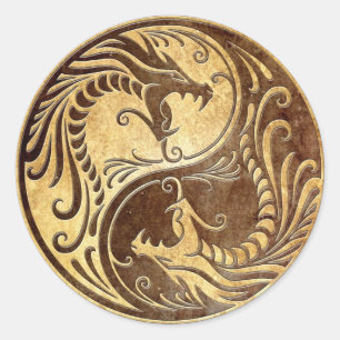 Sticker Rond Stone Yin Yang Dragons