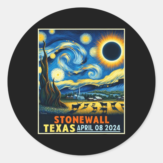 Sticker Rond Stonewall Texas Total Solar Eclipse 2024 Starry Ni (Devant)