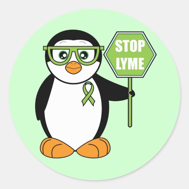 Sticker Rond Stop Lyme Penguin avec signe (Devant)
