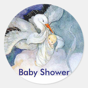 Sticker Rond Stork and Baby