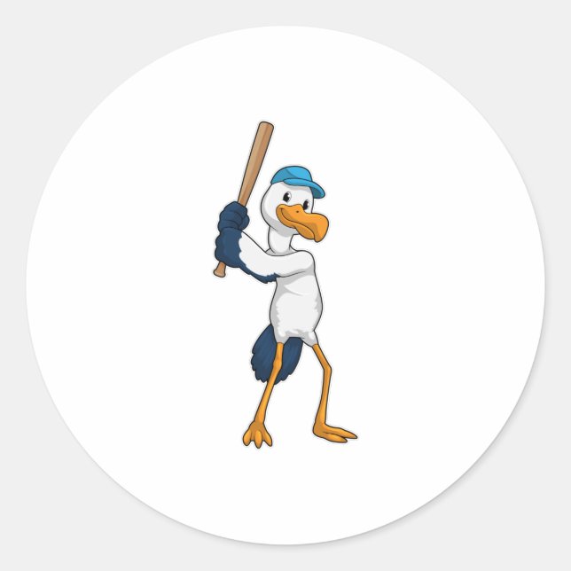 Sticker Rond Stork au baseball avec batte de baseball (Devant)