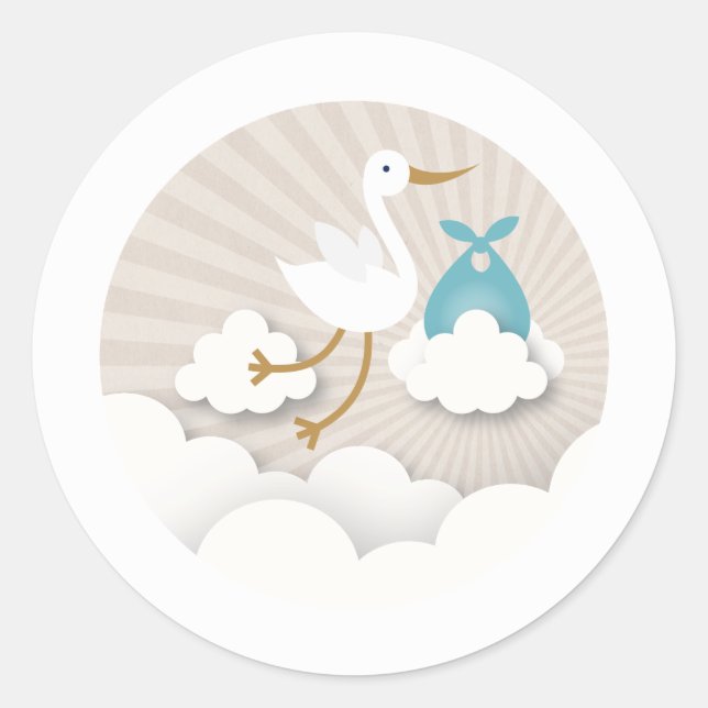 Sticker Rond Stork avec Baby shower Garçon Bundle Blue (Devant)