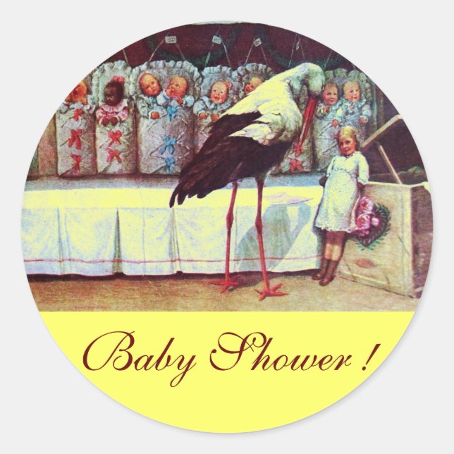 Sticker Rond STORK BÉBÉ GARÇON DOUCHE 3 jaune (Devant)