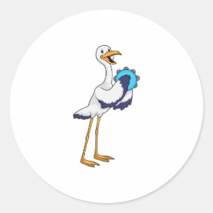 Sticker Rond Stork en musicien avec Tambourine