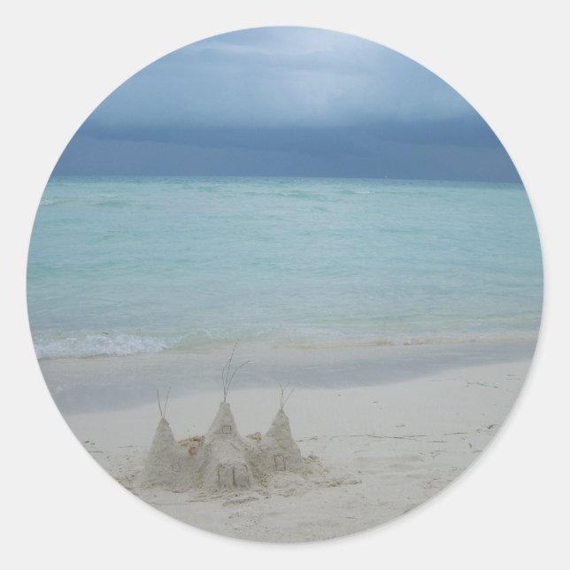 Sticker Rond Stormy Sandcastle Beach Landscape (Devant)