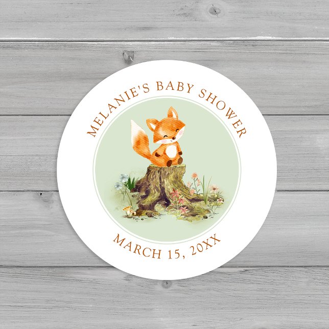 Sticker Rond Storybook Boodland Fox Baby shower Enveloppe Phoqu (Créateur téléchargé)
