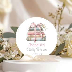 Sticker Rond Storybook Nouveau chapitre baby shower fille arc r