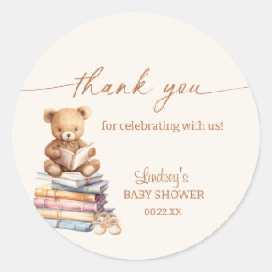 Sticker Rond Storybook Teddy Bear Boho Baby shower Merci