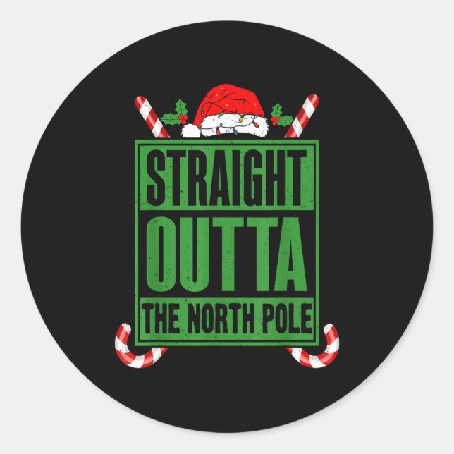 Sticker Rond Straight Outta North Le Xmas Candy Cane Funny Paro (Devant)