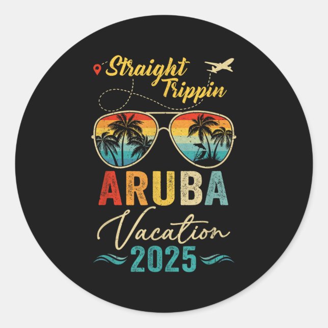 Sticker Rond Straight Tripn Aruba 2025 Family Summer Vacation  (Devant)