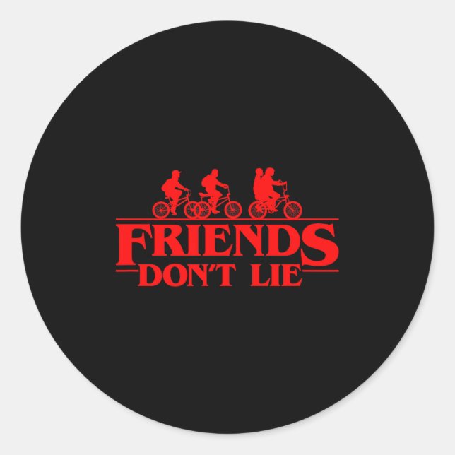 Sticker Rond Stranger Things Group Shot Red Friends Don't Lie  (Devant)