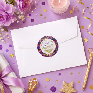 Sticker Rond Strata de bijoux violets et dorés pour 25e anniver