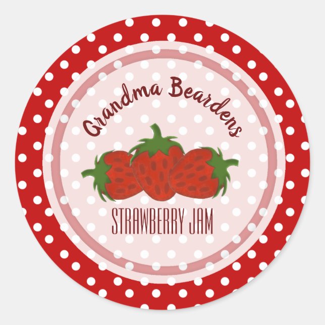 Sticker Rond Strawberry And Polka Dot Personalized Labels (Devant)