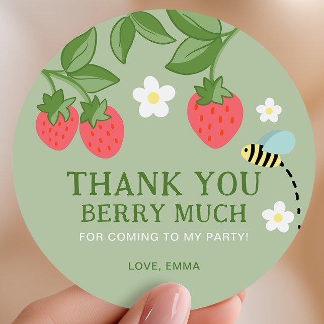 Sticker Rond Strawberry Birthday Party Favor Thank you (Créateur téléchargé)