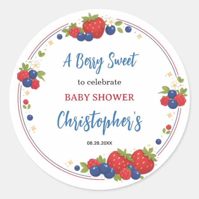 Sticker Rond Strawberry Blueberry Berry Sweet Baby Shower (Devant)