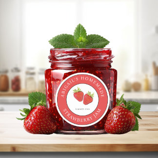 Sticker Rond Strawberry Jam Label 