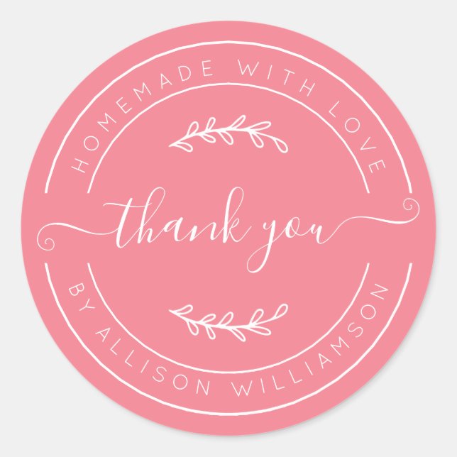 Sticker Rond Strawberry Pink Homemade Thank You Label (Devant)