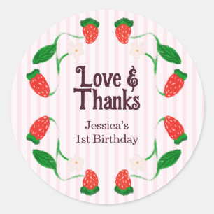 Sticker Rond Strawberry Rose Amour et Merci Anniversaire